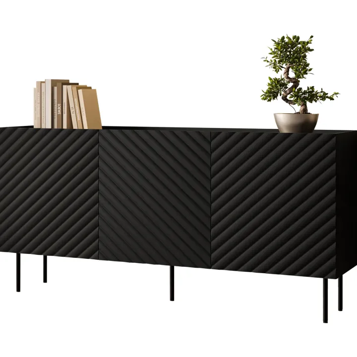 Madia 166x80h cm 3 ante con frontali decorati nero Daniele