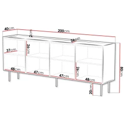 Madia 200x80h cm 4 ante con frontali decorati beige Daniele