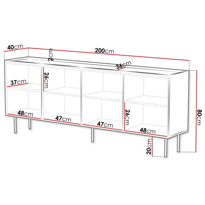 Madia 200x80h cm 4 ante con frontali decorati beige Daniele