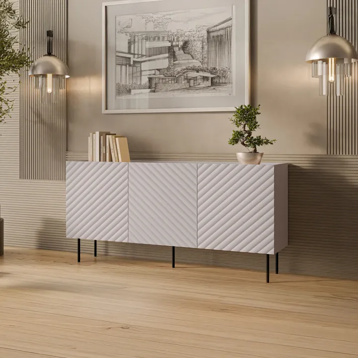 Madia 166x80h cm 3 ante con frontali decorati beige Daniele