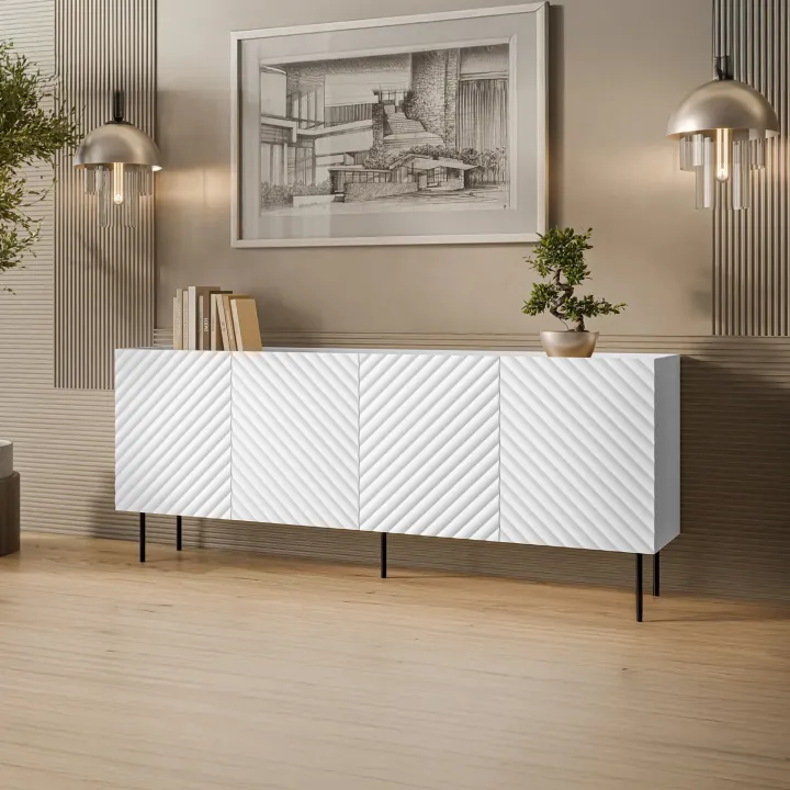 Madia 200x80h cm 4 ante con frontali decorati bianco Daniele