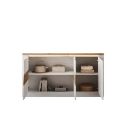 Madia 160x84h cm 3 ante con led bianco lucido rovere chiaro Istria