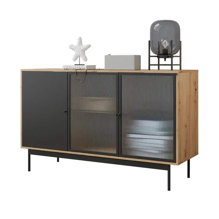 Madia 148x90h cm 3 ante con led rovere nero Herning