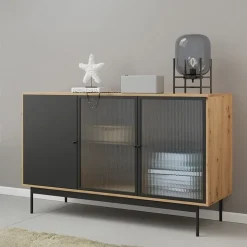 Madia 148x90h cm 3 ante con led rovere nero Herning