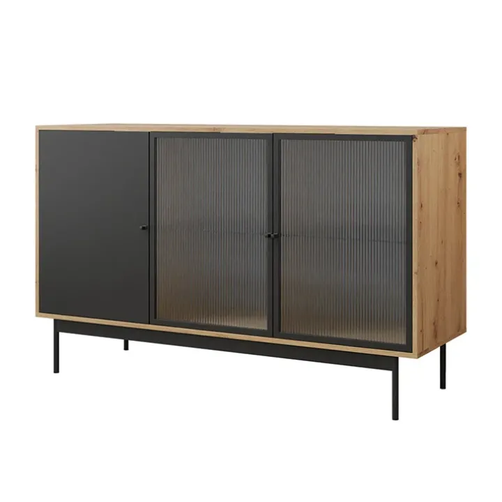 Madia 148x90h cm 3 ante con led rovere nero Herning