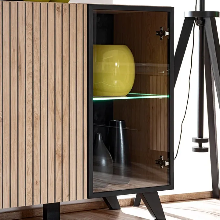 Madia 160x82h cm 4 ante con stampa nera soggiorno noce Mendes