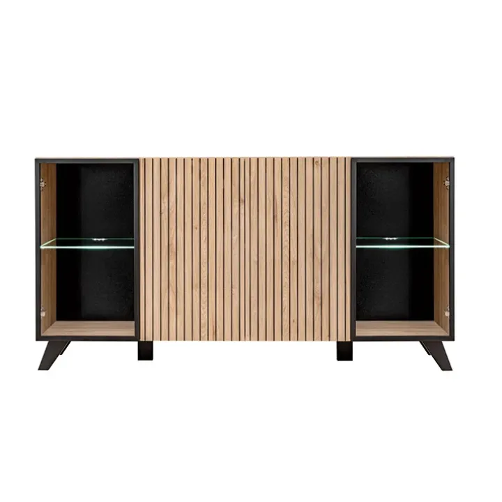 Madia 160x82h cm 4 ante con stampa nera soggiorno noce Mendes
