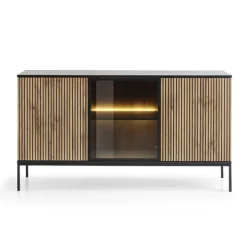 Madia 153x83h cm 3 ante con vetrina nero rovere antico cannettato Bali