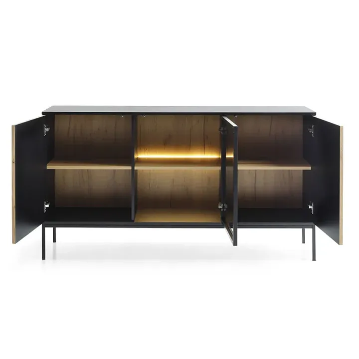 Madia 153x83h cm 3 ante con vetrina nero rovere antico cannettato Bali