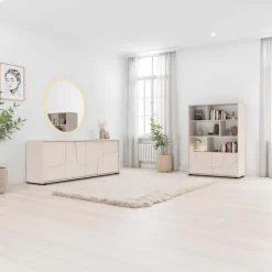 Madia 205x70h cm 4 ante design in rilievo beige cashmere Sonia