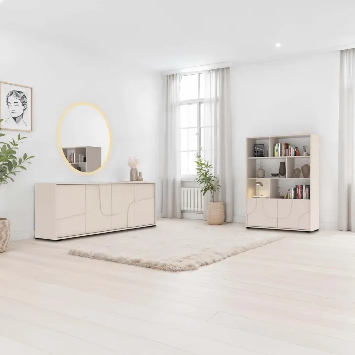 Madia 205x70h cm 4 ante design in rilievo beige cashmere Sonia