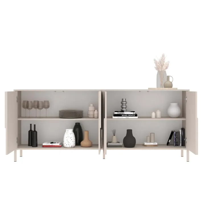 Madia 205x84h cm 4 ante design in rilievo con piedini beige cashmere Sonia