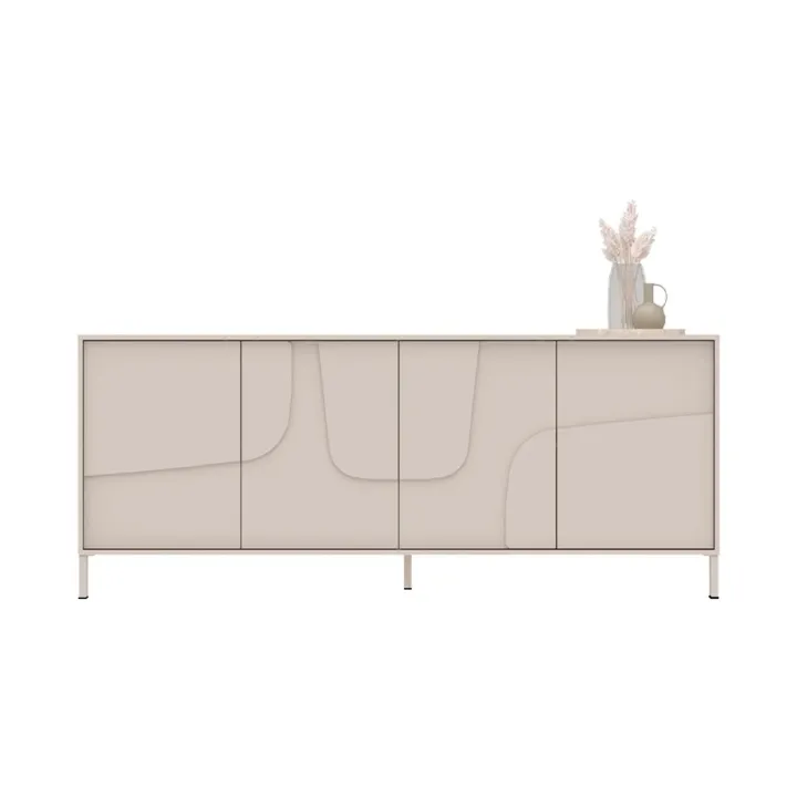Madia 205x84h cm 4 ante design in rilievo con piedini beige cashmere Sonia