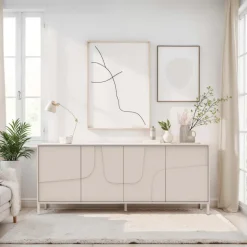 Madia 205x84h cm 4 ante design in rilievo con piedini beige cashmere Sonia