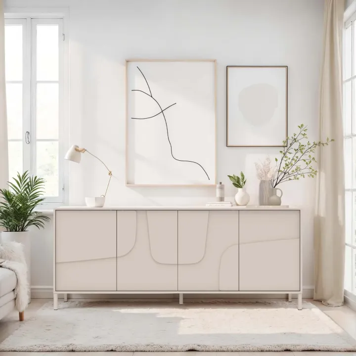 Madia 205x84h cm 4 ante design in rilievo con piedini beige cashmere Sonia