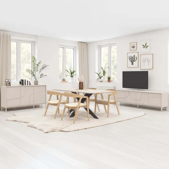 Madia 155x86h cm 3 ante design in rilievo con piedini beige cashmere Sonia