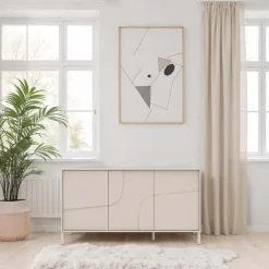 Madia 155x86h cm 3 ante design in rilievo con piedini beige cashmere Sonia