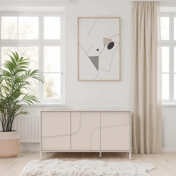 Madia 155x86h cm 3 ante design in rilievo con piedini beige cashmere Sonia