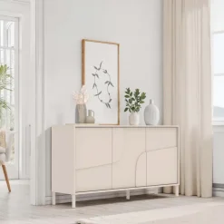 Madia 155x86h cm 3 ante design in rilievo con piedini beige cashmere Sonia