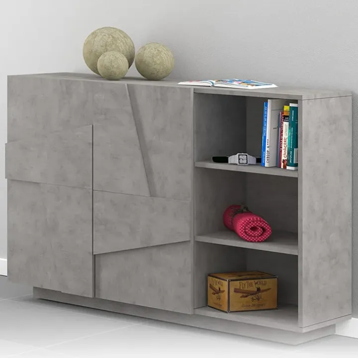 Madia 120x86h cm 2 ante e vani a giorno moderna grigio cemento Zenzero