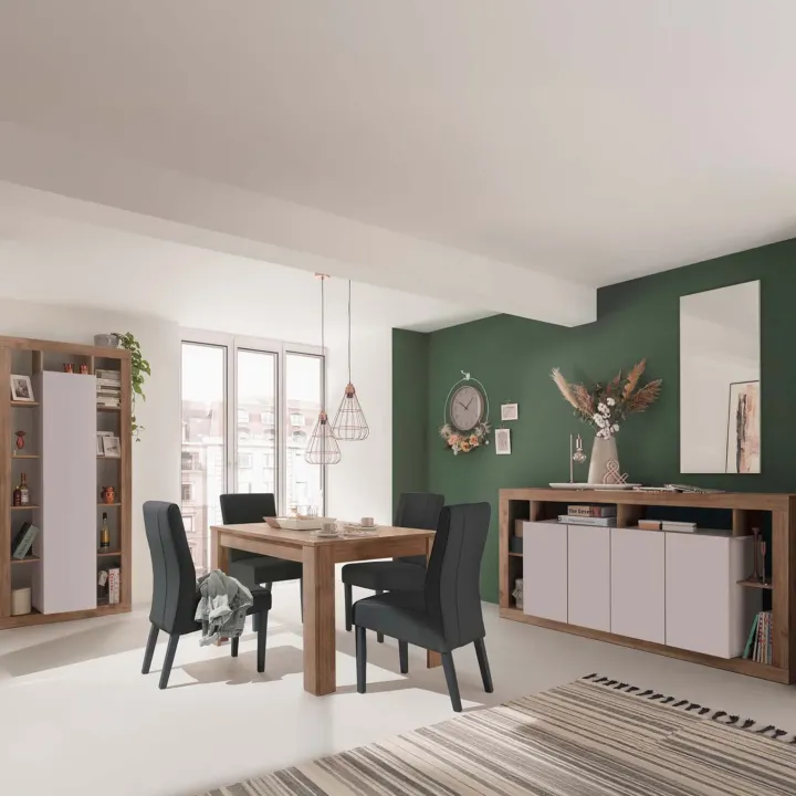Madia 210x102h cm 4 ante e vani a vista beige cashmere rovere scuro Trilogy