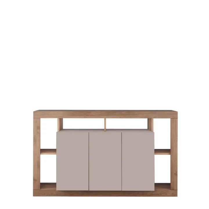 Madia 172x102h cm 3 ante e vani a vista beige cashmere rovere scuro Trilogy
