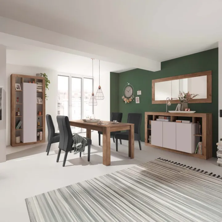 Madia 172x102h cm 3 ante e vani a vista beige cashmere rovere scuro Trilogy