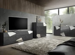 Madia 181x84h cm 3 ante grigio lucido specchio con serigrafia Olimpo