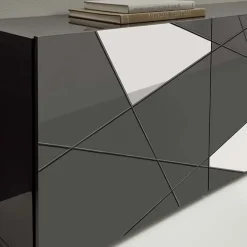 Madia 181x84h cm 3 ante grigio lucido specchio con serigrafia Olimpo