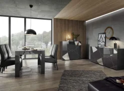 Madia 181x84h cm 3 ante grigio lucido specchio con serigrafia Olimpo