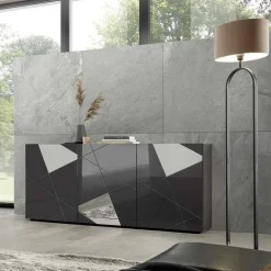 Madia 181x84h cm 3 ante grigio lucido specchio con serigrafia Olimpo