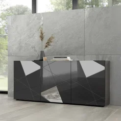 Madia 181x84h cm 3 ante grigio lucido specchio con serigrafia Olimpo