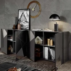 Madia 241x84h cm 4 ante grigio lucido specchio con serigrafia Olimpo