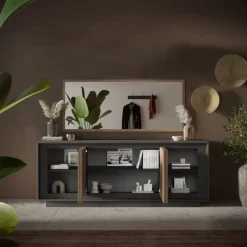 Madia 207x80h cm 4 ante moderna antracite rovere scuro Deluxe