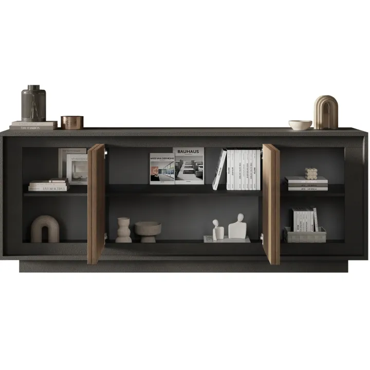 Madia 207x80h cm 4 ante moderna antracite rovere scuro Deluxe