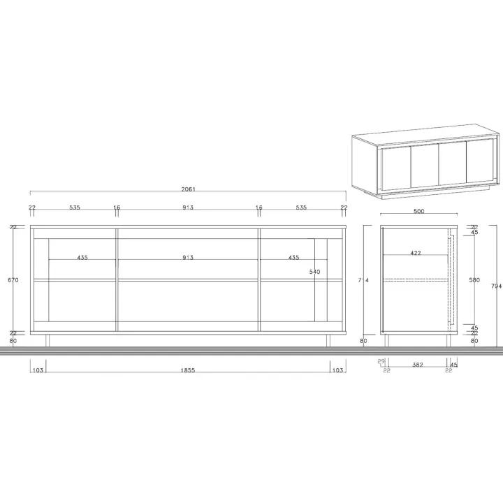 Madia 207x80h cm 4 ante moderna antracite rovere scuro Deluxe