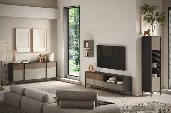 Madia 206x86h cm 4 ante moderna antracite tortora Every