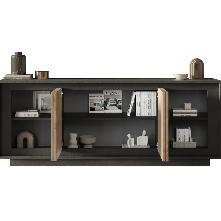 Madia 207x80h cm 4 ante moderna antracite rovere chiaro Deluxe
