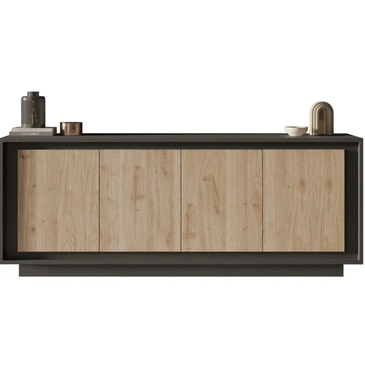 Madia 207x80h cm 4 ante moderna antracite rovere chiaro Deluxe