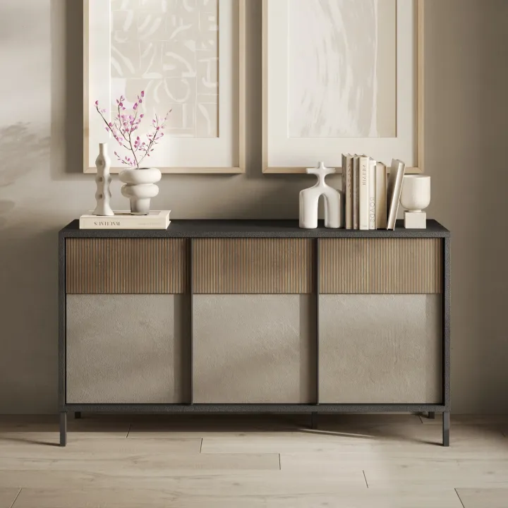 Madia 156x86h cm 3 ante moderna antracite tortora Every