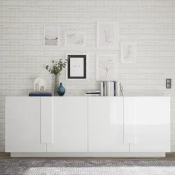 Madia 241x90h cm 4 ante moderna bianco laccato lucido Alvarez