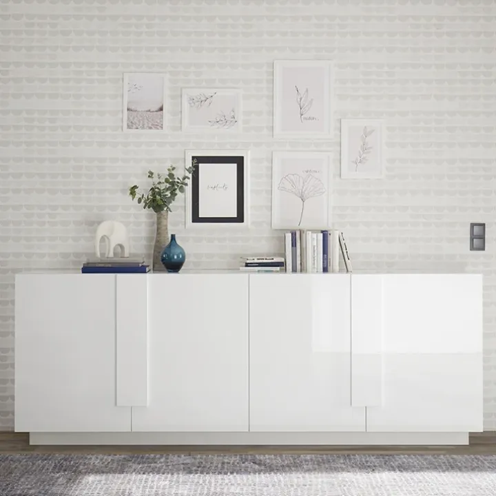 Madia 241x90h cm 4 ante moderna bianco laccato lucido Alvarez