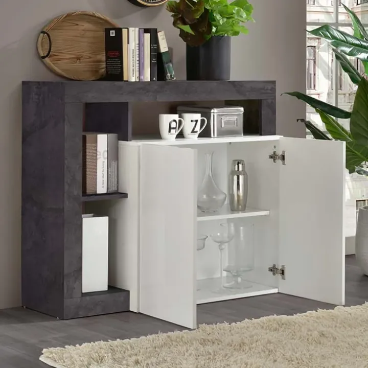Madia 108x93h cm 2 ante moderna bianco lucido ossido Invictus