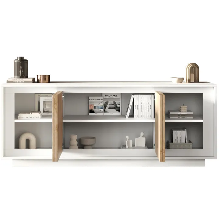 Madia 207x80h cm 4 ante moderna bianco opaco rovere chiaro Deluxe