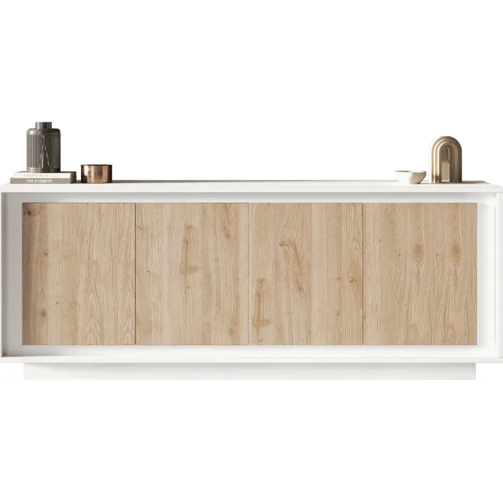 Madia 207x80h cm 4 ante moderna bianco opaco rovere chiaro Deluxe