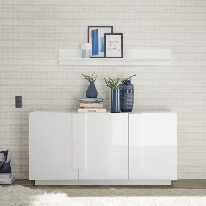 Madia 182x90h cm 3 ante moderna bianco laccato lucido Alvarez