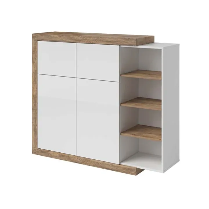 Madia 151x128h cm 4 ante moderna bianco lucido rovere Aria