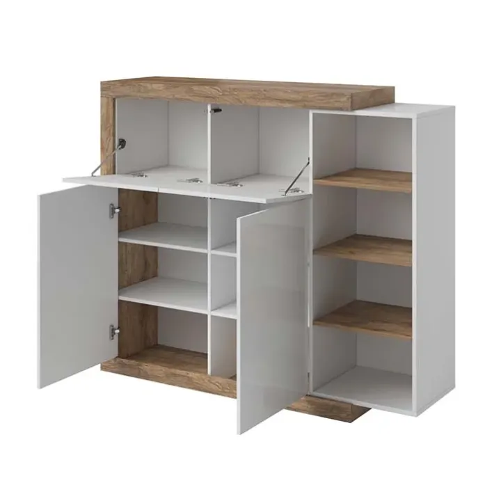 Madia 151x128h cm 4 ante moderna bianco lucido rovere Aria