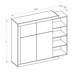 Madia 151x128h cm 4 ante moderna bianco lucido rovere Aria