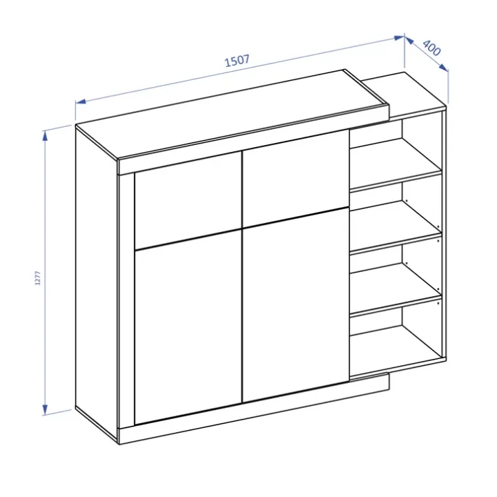 Madia 151x128h cm 4 ante moderna bianco lucido rovere Aria